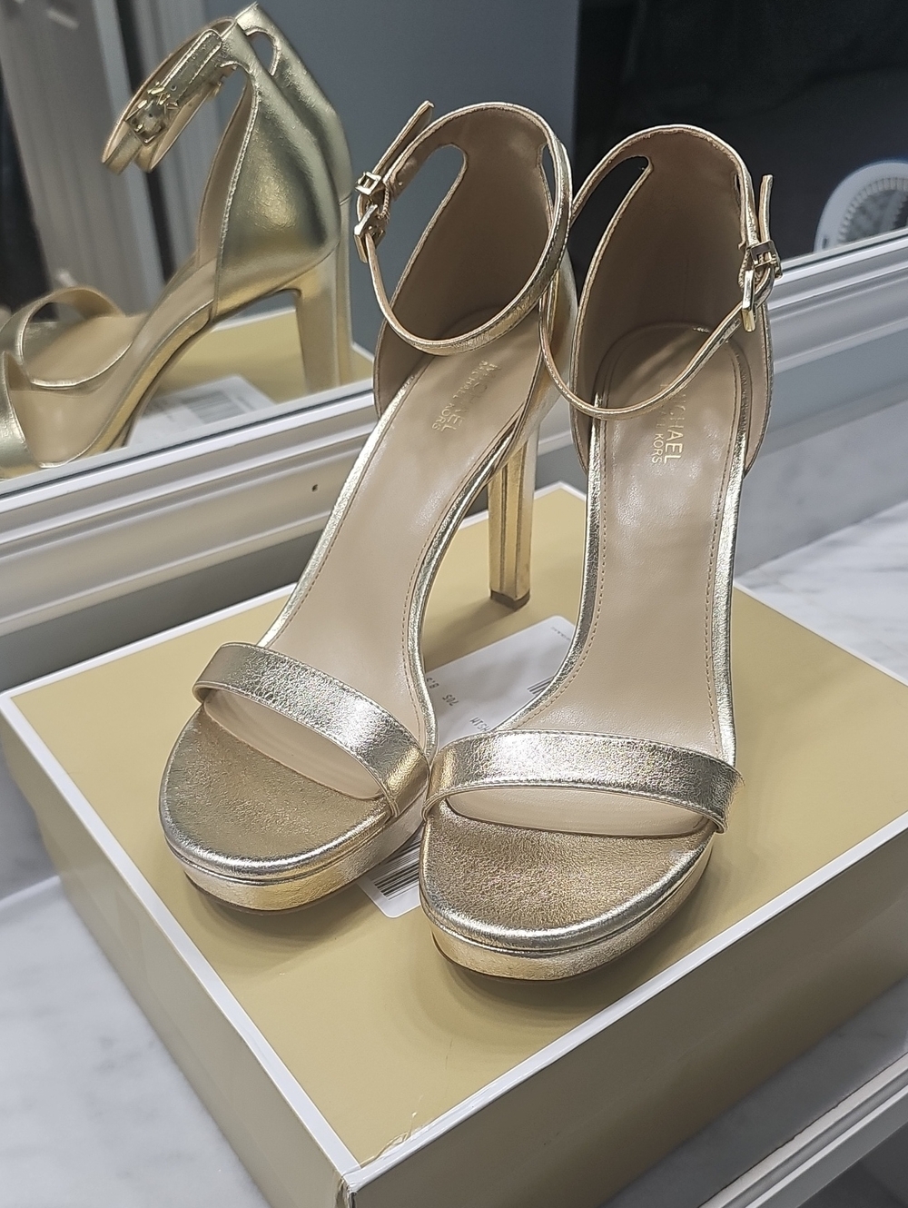 Michael Kors Metallic Gold Ankle-Strap Platform Heels